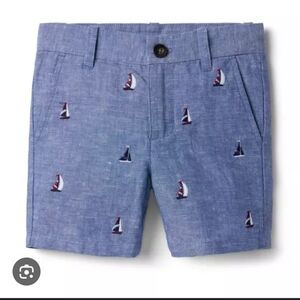 Janie & Jack Embroidered Sailboat Linen Shorts Like NEW Size 7